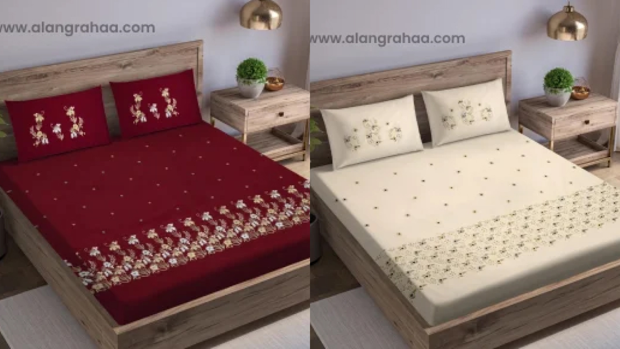 Luxurious King Size Machine Embroidery Bedsheet from Alangrahaa.